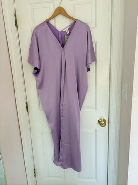 H&M Lavender V-Neck Satin Midi Dress